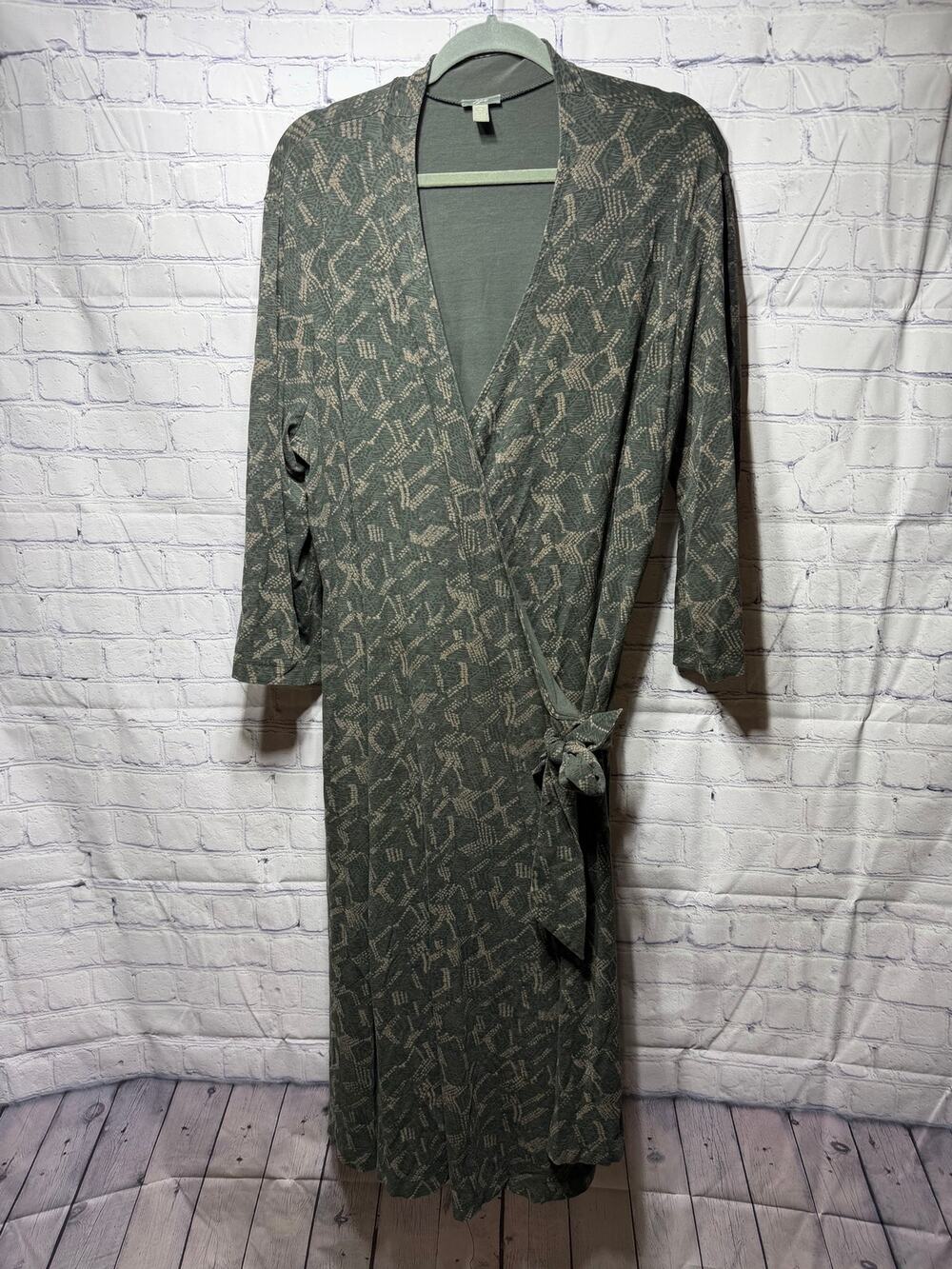 J.Jill VTG Snake Print Maxi Wrap Dress Dark Sz XL Stretch Casual